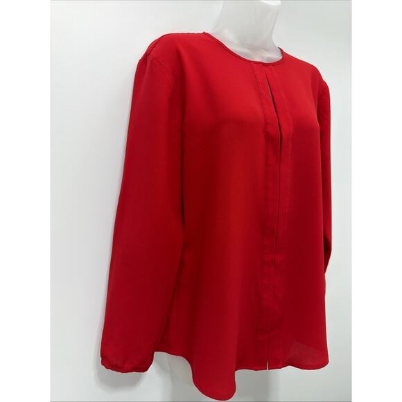 LAUREN RALPH LAUREN red polyester blouse long sleeve size L - Picture 3 of 8